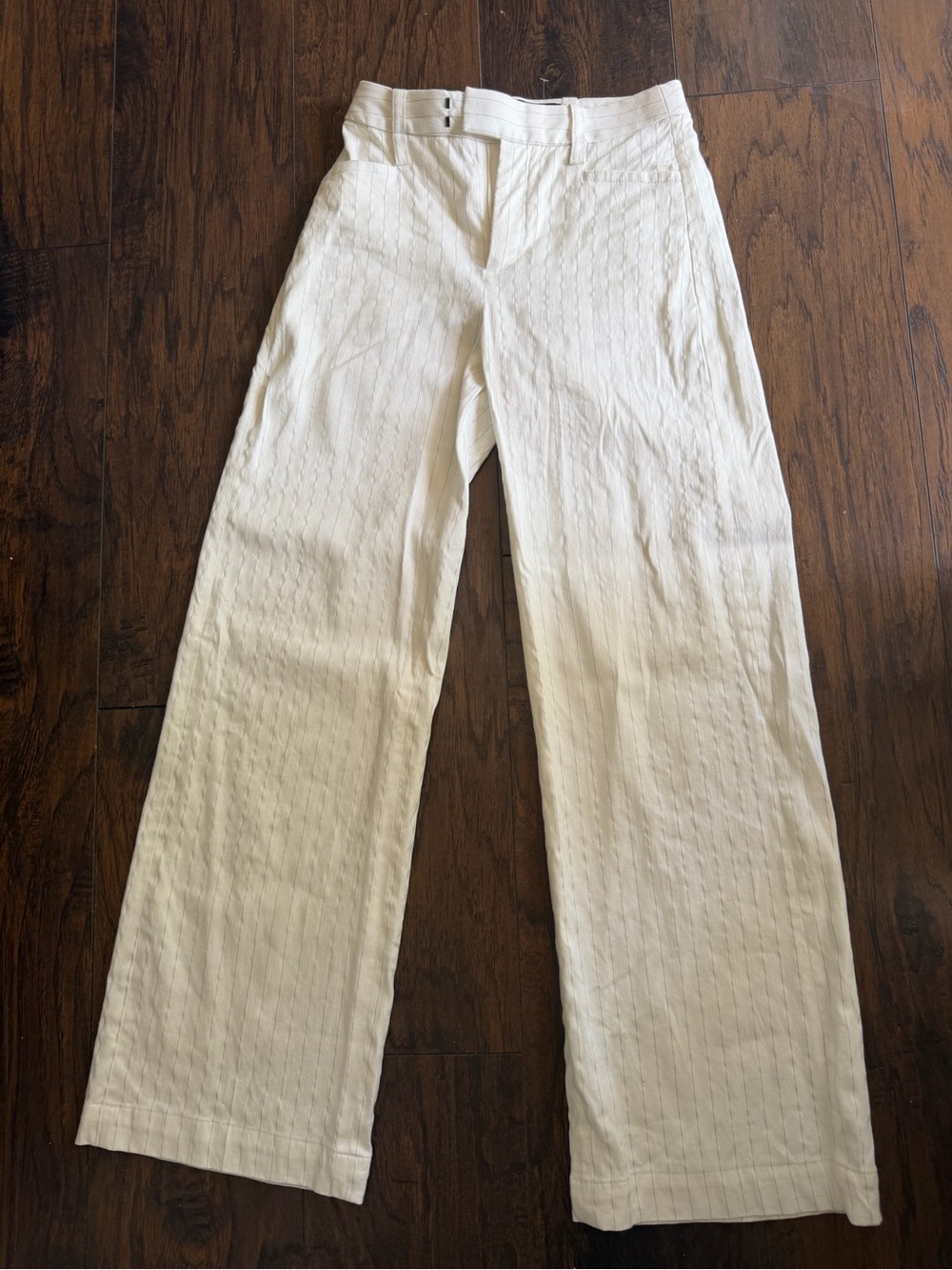 Banana Republic Pin stripe Linen Cotton White Wide-Leg striped Trousers size 0